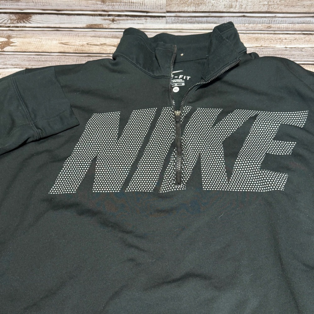 Nike Quarter Zip Pullover Mens XL Black Dri-Fit Long Sleeve Graphic Logo Active